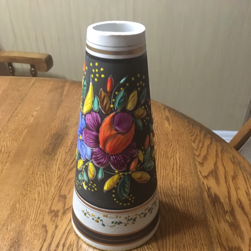 H Bequet Quaregnon hand painted vase.